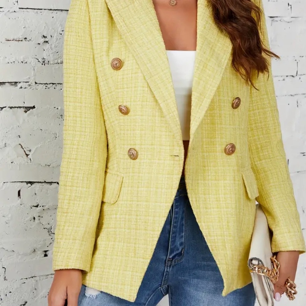 Women's Light Tweed Yellow Blazer